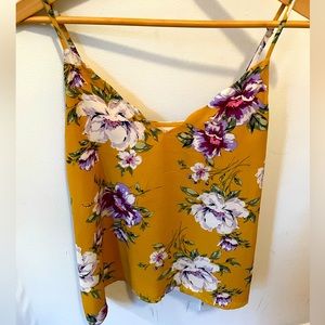 Silky goldenrod spaghetti strap tank with flower print